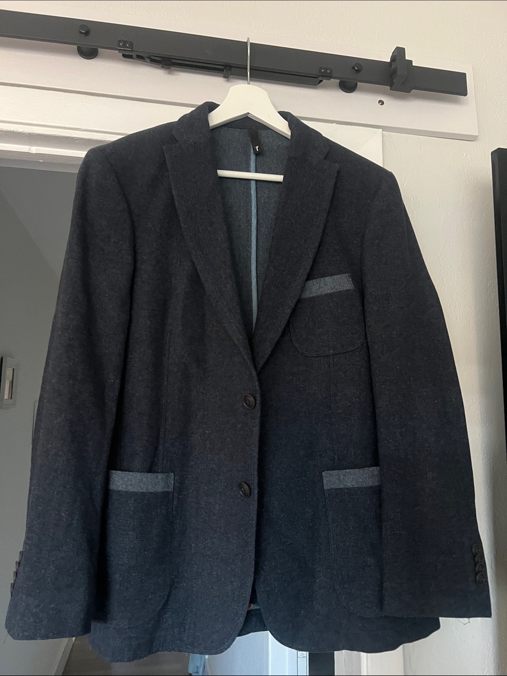 Tween Dark Blue Wool Pea Coat with Gray Trim